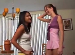 Girl/girl little girl gobbles her virgin